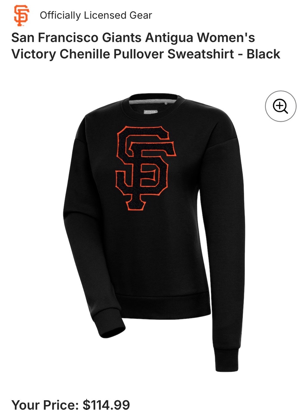 Antigua Black Crewneck Sweatshirt with Orange SF Logo